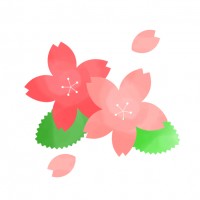 水彩風の桜と葉っ…