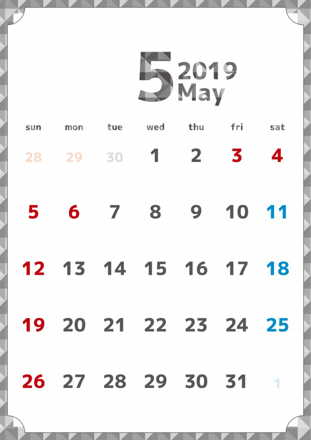 シックなフレーム付きカレンダー　2019年　5月