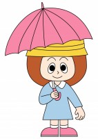 傘をさす幼稚園児…