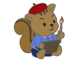 ベレー帽のリス画…