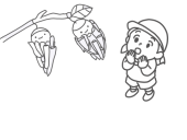 枝で揺れるミノム…