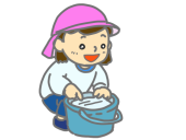 バケツの氷をさわ…