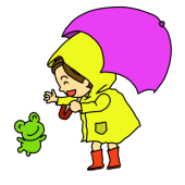 梅雨　雨傘と子ど…