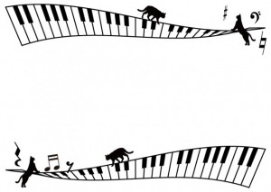 ピアノの鍵盤と猫…