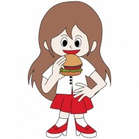 女性がハンバーガ…