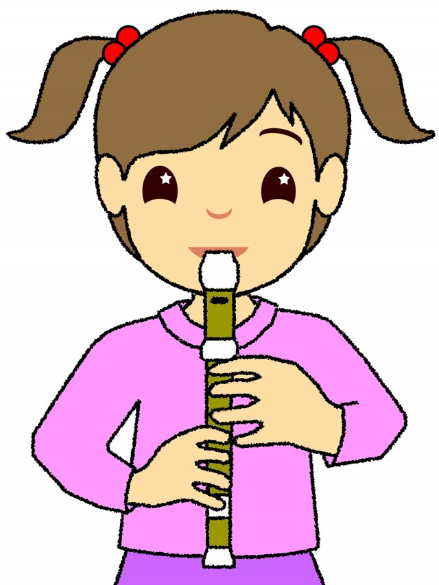 リコーダーを吹く女の子シンプルな子供のイラスト