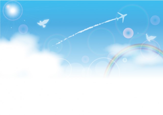 飛行機雲の背景2 虹と鳥 無料イラスト素材 素材ラボ