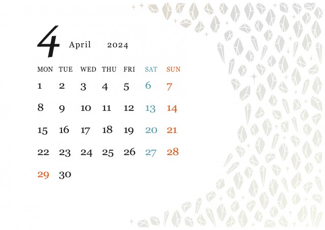 宝石モチーフの月間カレンダー（2024年・4月・ダイヤモンド）