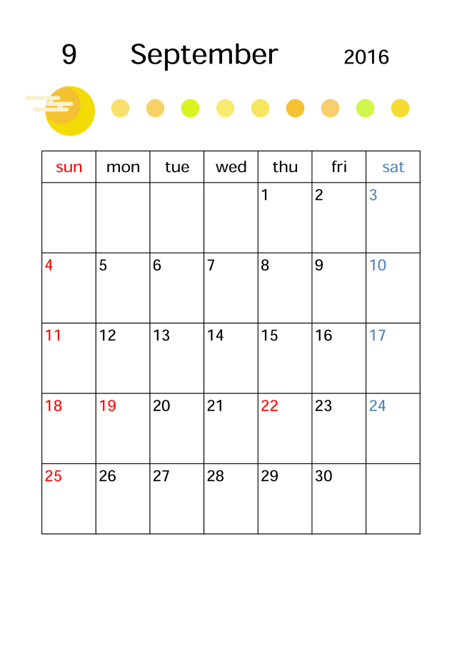 2016年9月カレンダーワンポイントのイラスト 無料イラスト素材 素材ラボ