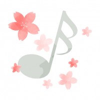 水彩風の桜と音符…