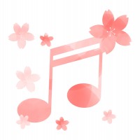 水彩風の桜と音符…