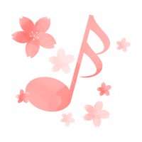 水彩風の桜と音符…