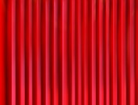 赤いカーテンの背…