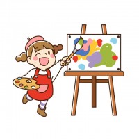 イーゼルで絵を描…