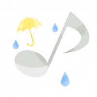 水彩風の音符と傘…