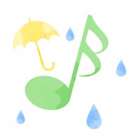 水彩風の音符と傘…