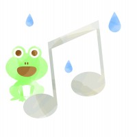 水彩風の音符と蛙…