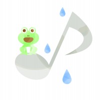 水彩風の音符と蛙…