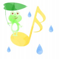 水彩風の音符と蛙…