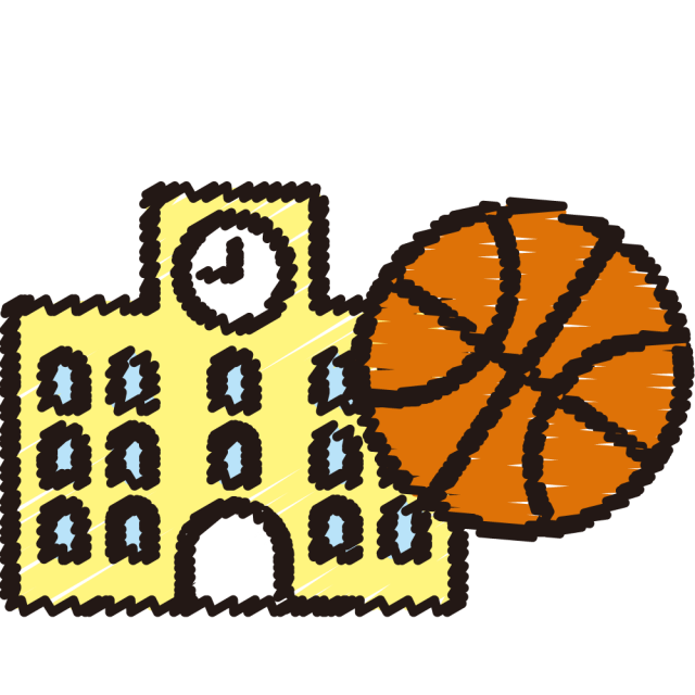 学校の校舎 バスケットボール クレヨン風 無料イラスト素材 素材ラボ