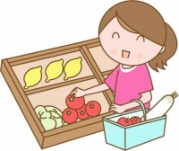 食品売り場で買い…
