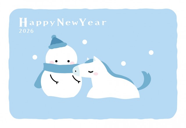 2026年午年年賀状 雪だるまと白馬