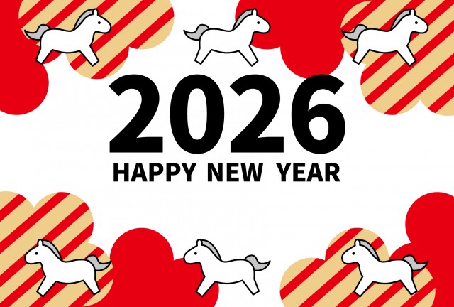 梅と白い馬のフレーム2026年年賀状