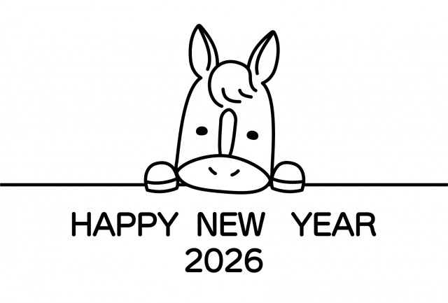 2026年 年賀状 シンプルな線画の馬