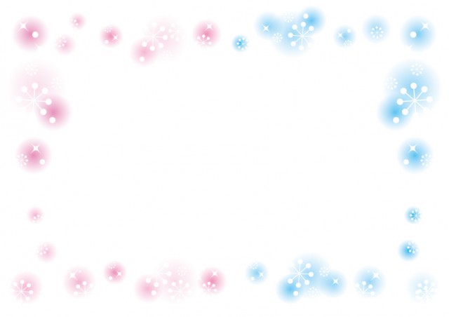 キラキラ雪の結晶青 ピンクフレーム枠 無料イラスト素材 素材ラボ