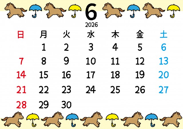 季節のモチーフと馬 2026年6月カレンダー