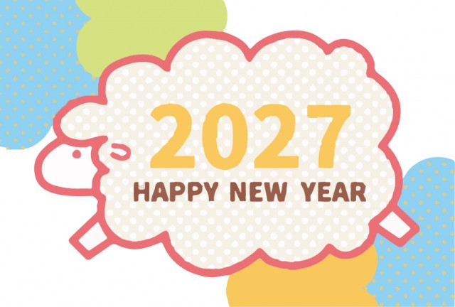 2027年年賀状 ドット模様の走る羊年賀状