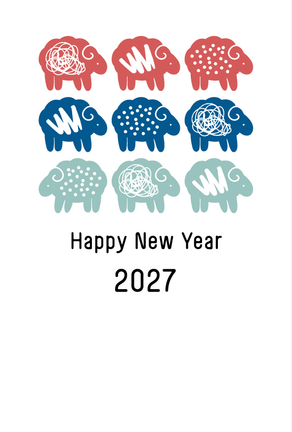 2027年用・北欧風のヒツジの年賀状