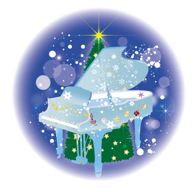 クリスマス ピアノとクリスマスツリーイラスト 無料イラスト素材
