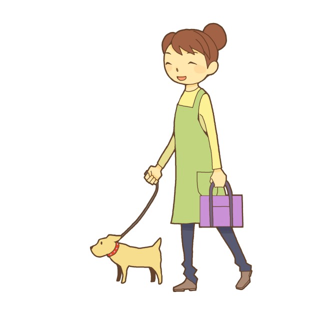 犬の散歩をする女性 無料イラスト素材 素材ラボ