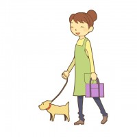 犬の散歩をする女…