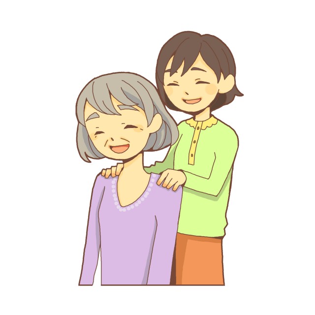 肩を揉む女の子とおばあさん 無料イラスト素材 素材ラボ