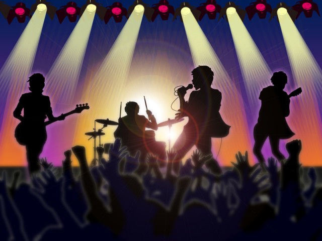 無料イラスト素材：バンドライブ　ロックバンドのライブ風景0…