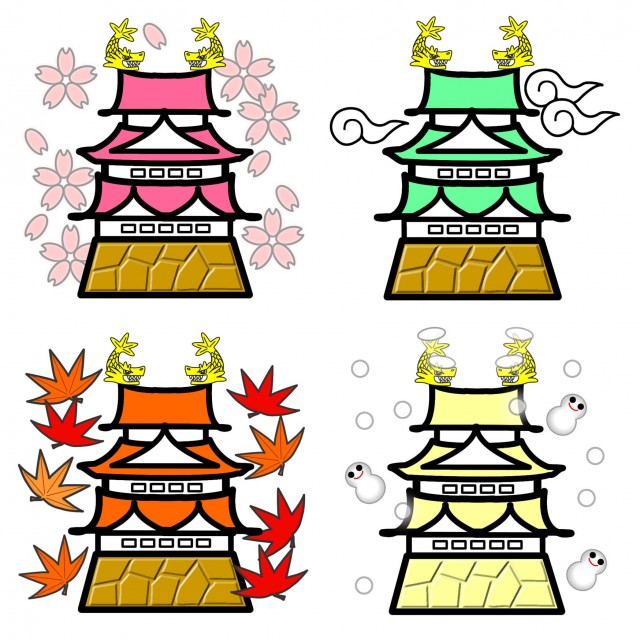 四季の名古屋城 アイコンセット 無料イラスト素材 素材ラボ