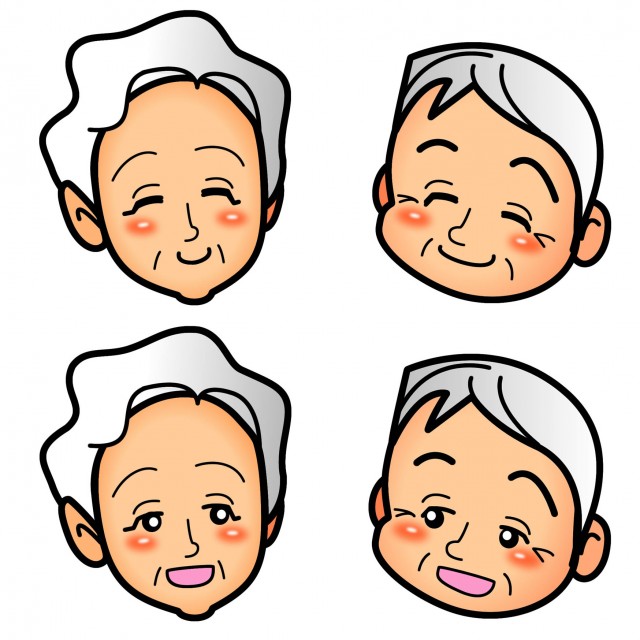おじいちゃんおばあちゃんの表情イラスト アイコンセット 無料