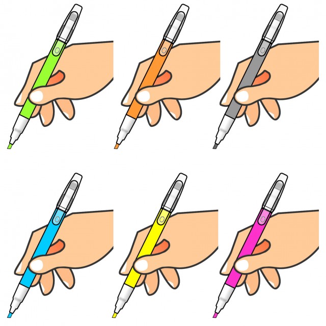 蛍光ペン各色を持つ手 アイコンセット 無料イラスト素材 素材ラボ