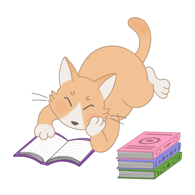 10月のイラスト 読書をするネコ 無料イラスト素材 素材ラボ