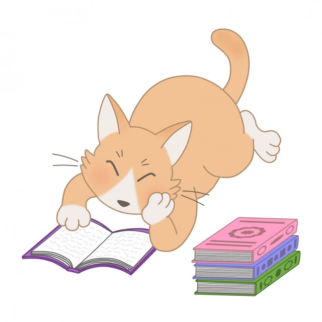 10月のイラスト 読書をするネコ 無料イラスト素材 素材ラボ