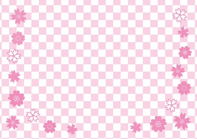 桜と市松模様 ピンク 水色 無料イラスト素材 素材ラボ