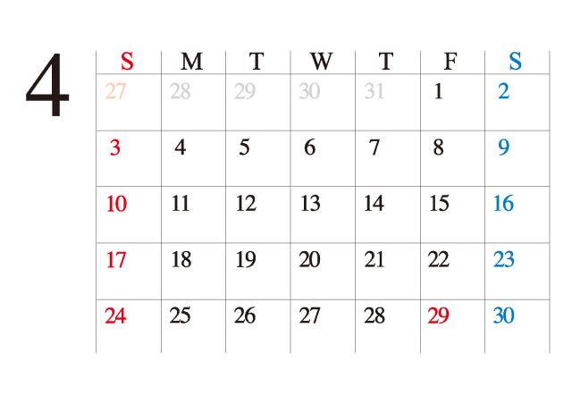 2016カレンダー シンプル ビジネス向け カレンダー 4月 無料