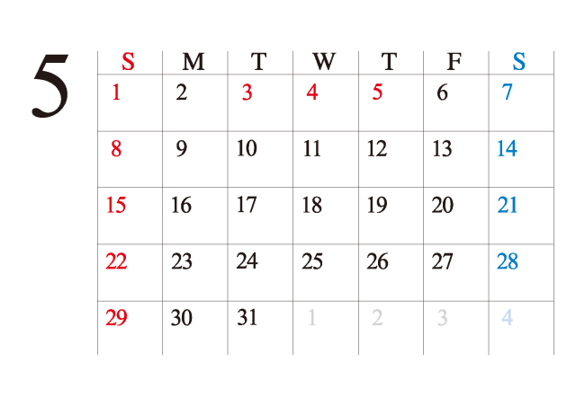 16カレンダー シンプル ビジネス向け カレンダー 5月 無料イラスト素材 素材ラボ