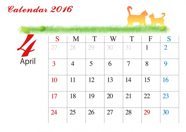 16カレンダー シンプル 草原とシルエット カレンダー 4月 無料イラスト素材 素材ラボ