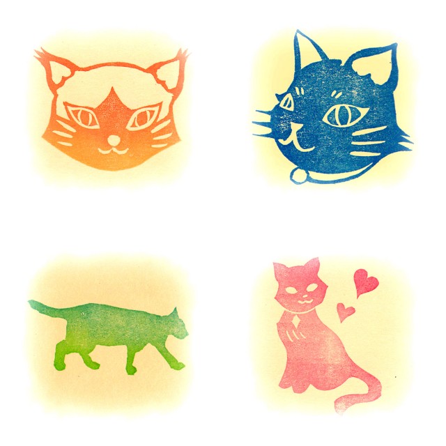 アイコン素材 消しゴムハンコ スタンプ図案 猫の柄 無料イラスト素材 素材ラボ