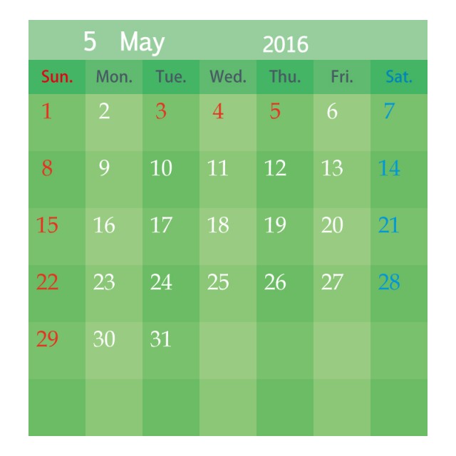 カレンダー 029 16年05月 Jpg Ping Gif 無料イラスト素材 素材ラボ