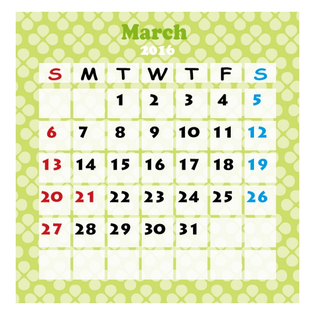 カレンダー 039 16年03月 Jpg Ping Gif 無料イラスト素材 素材ラボ