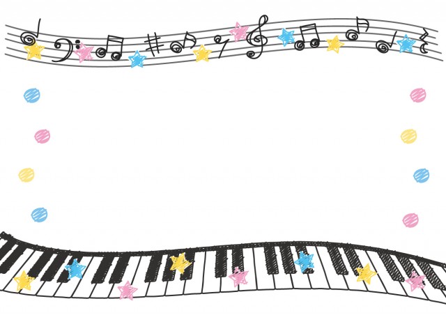 音符と鍵盤のフレーム 手描き風 無料イラスト素材 素材ラボ